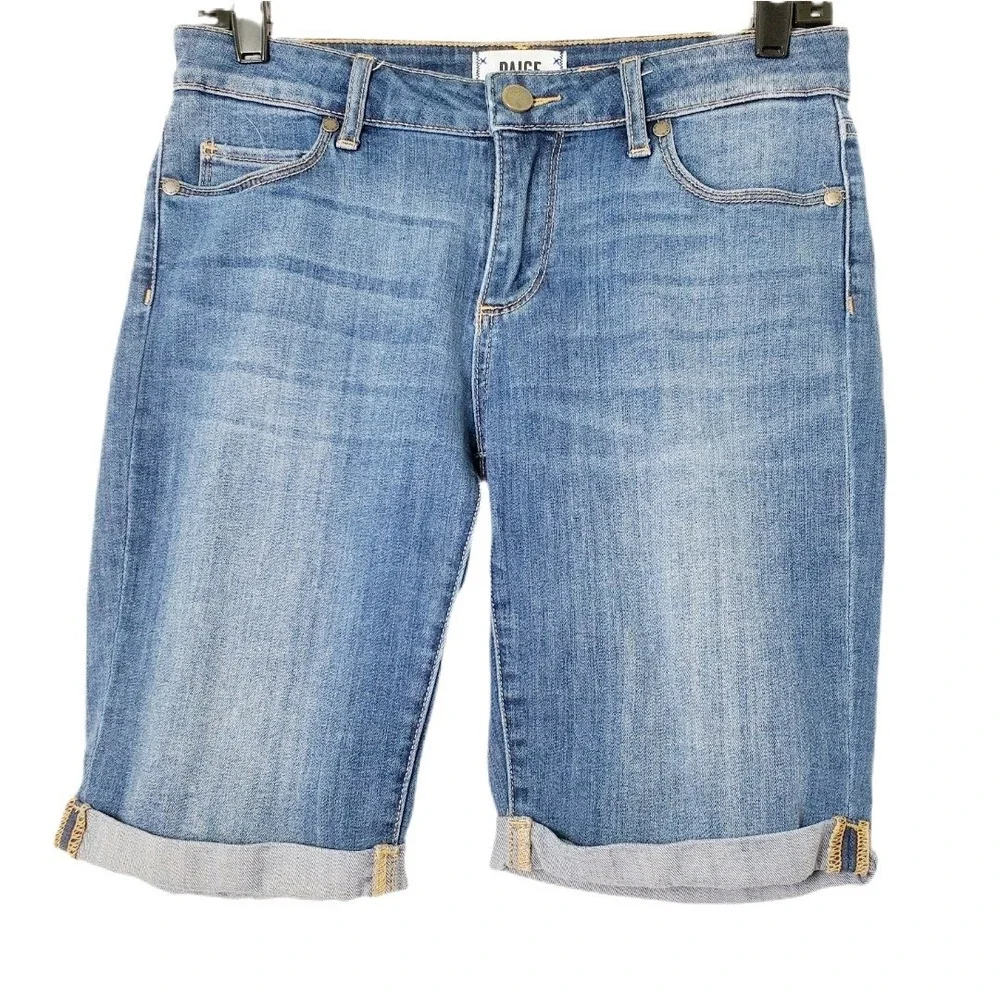 Paige Women's Jax Denim Bermuda Shorts Medium Wash Blue Cuffed Jorts Size‎ 27